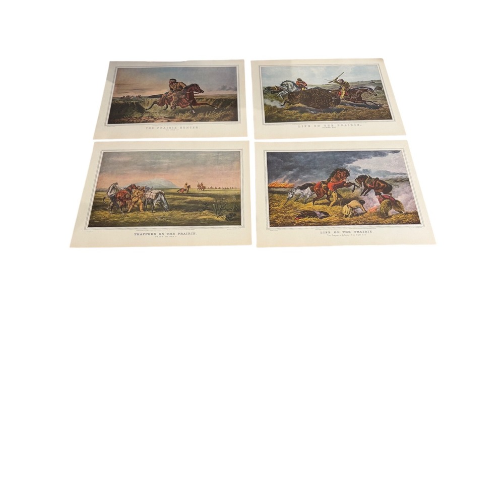 Currier and Ives Life on the Prairie Prints Set of 4 Western Frontier Reprints